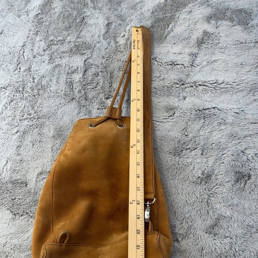Eddie Bauer Tan Suede Leather Bag Drawstring One Shoulder Backpack Purse‎